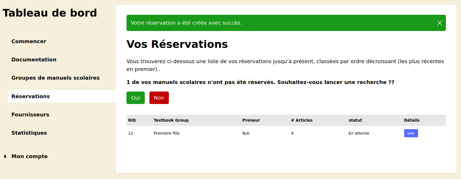 Customer reservations prompt page Customer reservations prompt page