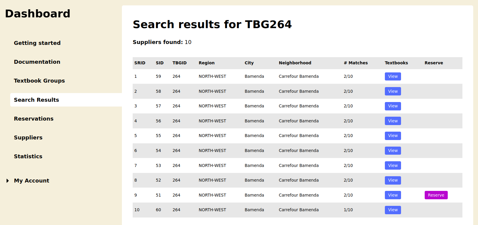 Customer textbook groups search page Customer textbook groups search page
