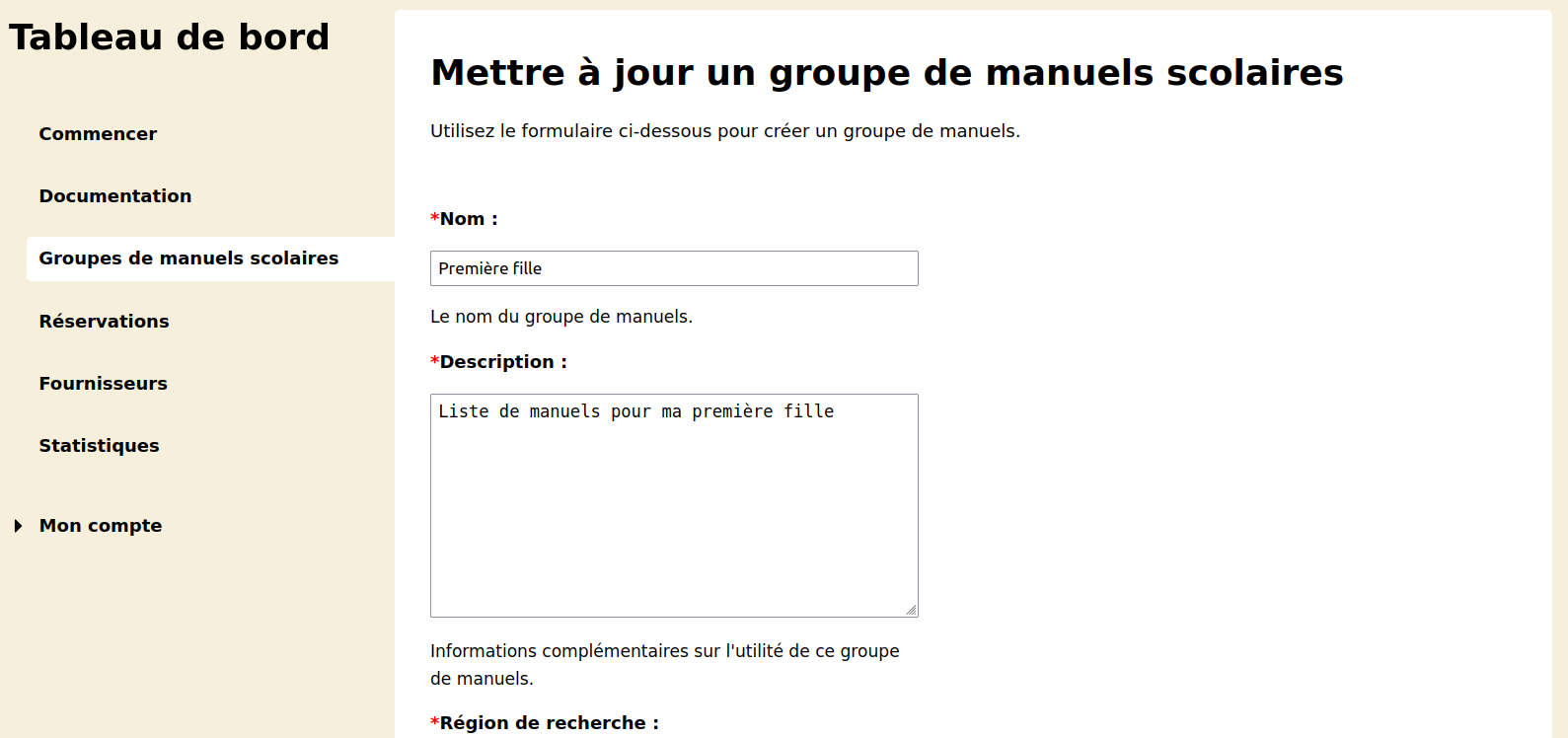 Customer textbook groups update page Customer textbook groups update page