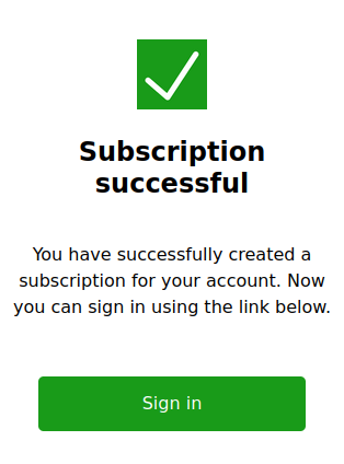 Subscription successful page Subscription successful page