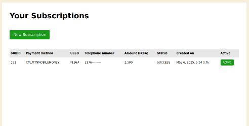 Subscriptions page Subscriptions page