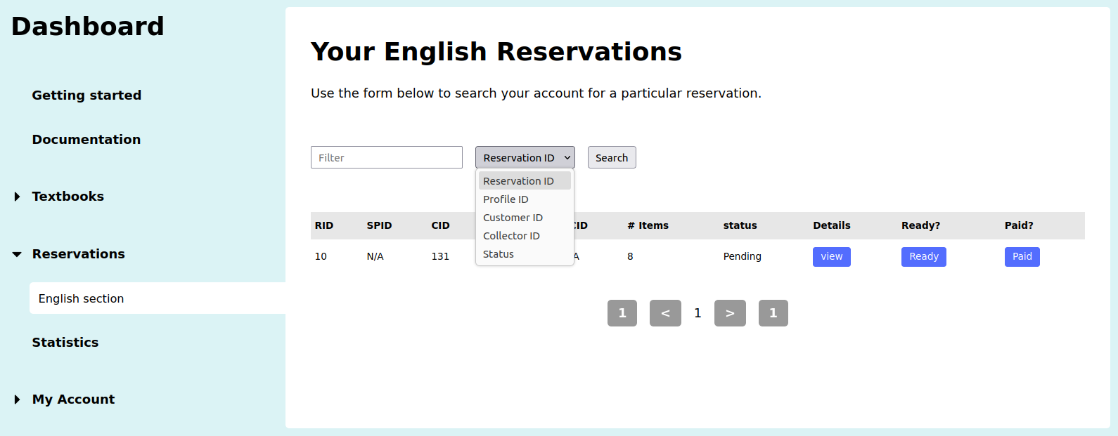 Supplier reservation search page Supplier reservations search page
