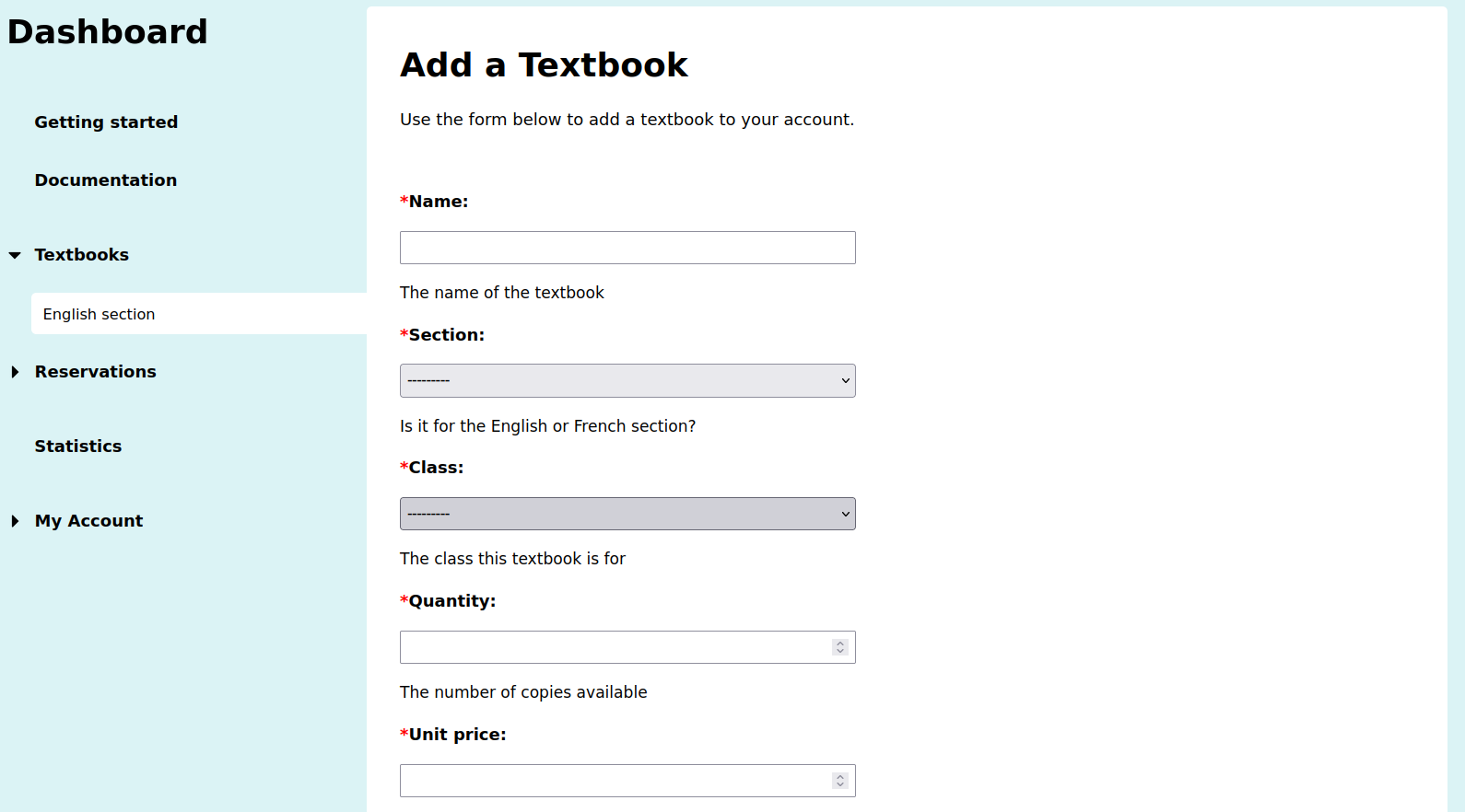 Supplier textbooks add manually form